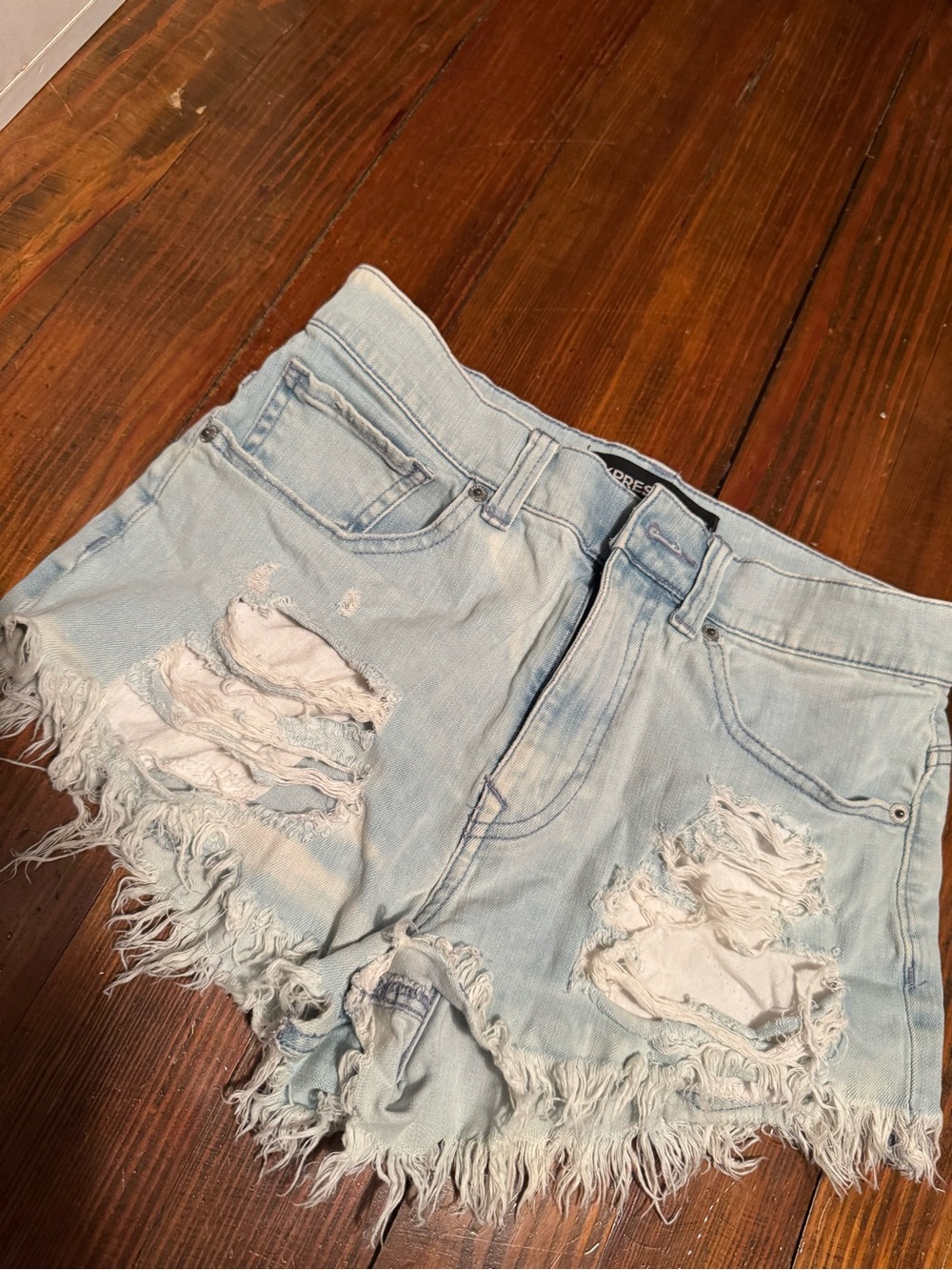 Express Light Blue Distressed Frayed Denim Shorts